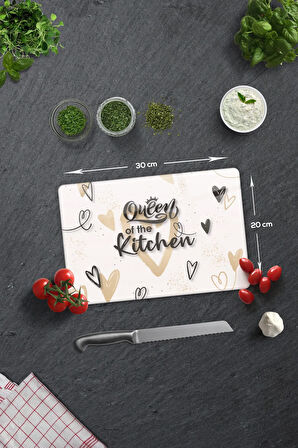 Cam Kesme Tahtası - Cam Kesme Tablası | Queen Of The Kitchen - Krem | 20cm x 30cm