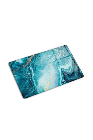 Cam Kesme Tablası - Cam Kesme Tahtası | Gold Detaylı Turkuaz Desen | 20cm x 30cm