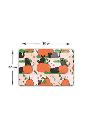 Cam Kesme Tahtası - Cam Kesme Tablası | Balkabağı ve Kedi | 20cm x 30cm