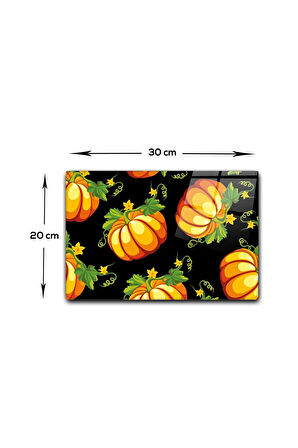 Cam Kesme Tahtası - Cam Kesme Tablası | Balkabağı Siyah Fon | 20cm x 30cm