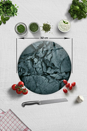 Cam Kesme Tahtası - Cam Kesme Tablası | Doğal Taş Desen | Çap32cm