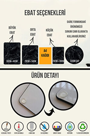 Cam Kesme Tahtası - Cam Kesme Tablası | Doğal Taş Desen | Çap32cm