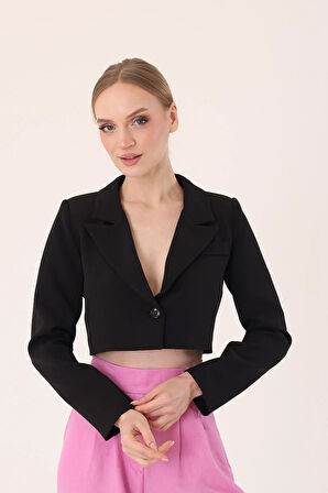Crop Blazer Ceket- Siyah