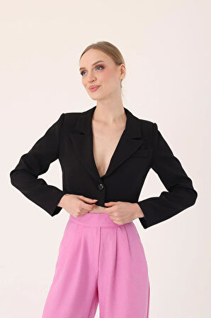 Crop Blazer Ceket- Siyah