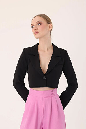 Crop Blazer Ceket- Siyah