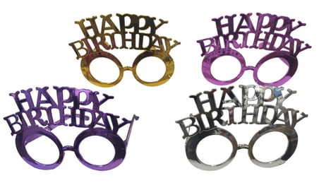 Premium HAPPY BRITHDAY PARLAK YUVARLAK GÖZLÜK 12 ADET Fotoğraf Renkli Yetiiskin