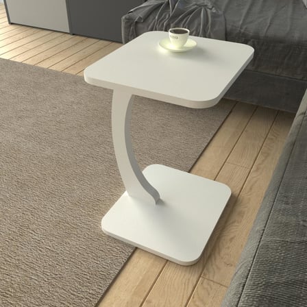 Mobiko Dikdörtgen Tekerlekli C Sehpa, Modern Yan Sehpa, Servis Sehpası - Beyaz