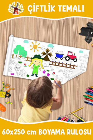 Çiftlik Temalı Dev Boyama Rulosu Farm Kids Coloring Roll-Jumbo Painting Paper Roll for Kids