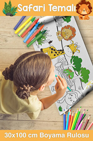 30 CM Safari Dev Boy Boyama Kağıdı - Animals Kids Coloring Roll - Jumbo Painting Paper Roll for Kids