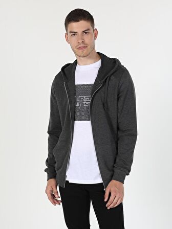 Regular Fit Kapişonlu Antrasit Erkek Sweatshirt