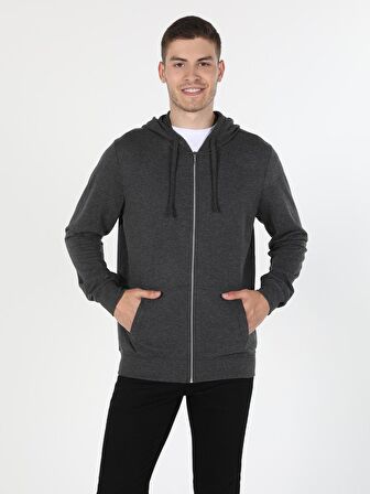 Regular Fit Kapişonlu Antrasit Erkek Sweatshirt
