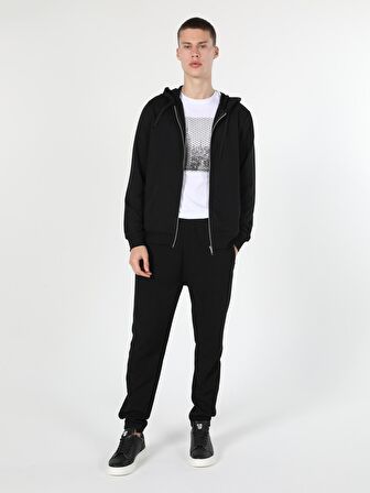 Regular Fit Kapişonlu Siyah Erkek Sweatshirt