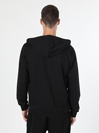 Regular Fit Kapişonlu Siyah Erkek Sweatshirt