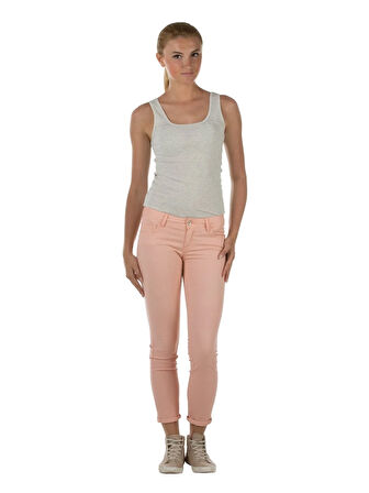 Slim Fit Düşük Bel Dar Paça Kadın Turuncu  Pantolon