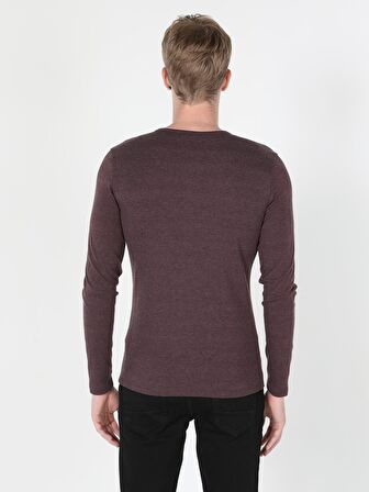 Slim Fit Placket Neck Erkek Mor Tshirt U.Kol