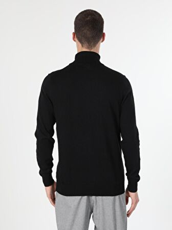 Slim Fit Balıkçı Yaka Siyah Erkek Kazak