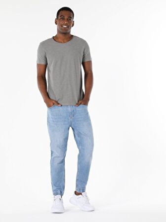 Regular Fit Bisiklet Yaka Örme Erkek Açık Haki Kısa Kol Tişört
