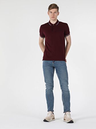 Regular Fit Polo Yaka Erkek Bordo Polo Kısa Kol