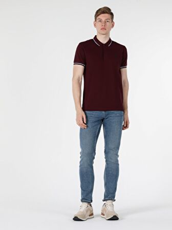 Regular Fit Polo Yaka Erkek Bordo Polo Kısa Kol