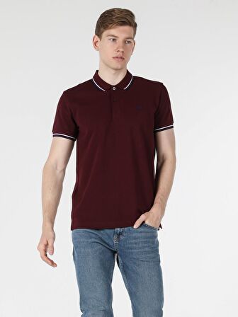 Regular Fit Polo Yaka Erkek Bordo Polo Kısa Kol