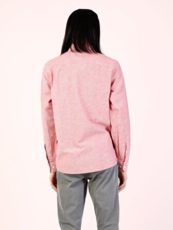  Regular Fit Shirt Neck Erkek Pembe Uzun Kol Gömlek