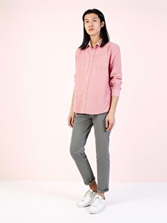  Regular Fit Shirt Neck Erkek Pembe Uzun Kol Gömlek