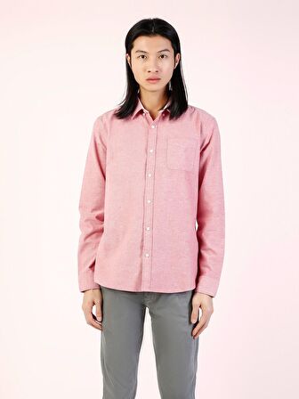  Regular Fit Shirt Neck Erkek Pembe Uzun Kol Gömlek