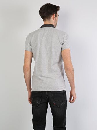 Slim Fit Polo Yaka Erkek Gri Polo Kısa Kol