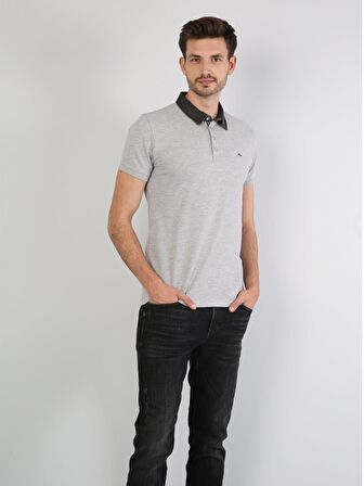 Slim Fit Polo Yaka Erkek Gri Polo Kısa Kol
