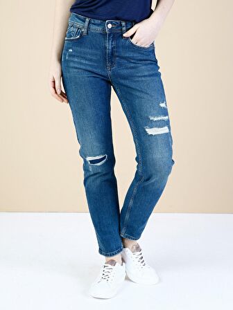 891 Maya Orta Bel Daralan Paça Slim Fit Mavi Kadın Jean Pantolon