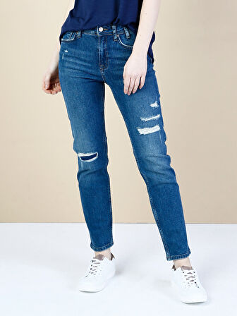 891 Maya Orta Bel Daralan Paça Slim Fit Mavi Kadın Jean Pantolon