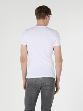 Slim Fit Placket Neck Basic Beyaz Erkek Kısa Kol Tişört