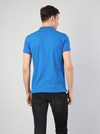 Slim Fit Polo Yaka Erkek Mavi Polo Kısa Kol