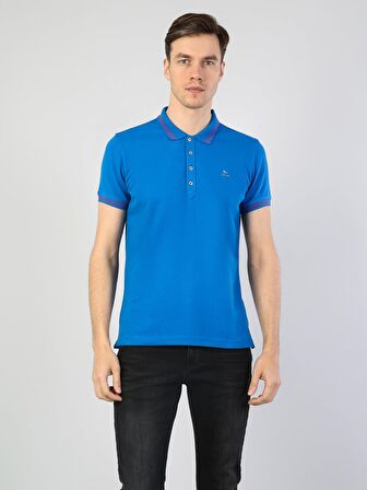 Slim Fit Polo Yaka Erkek Mavi Polo Kısa Kol