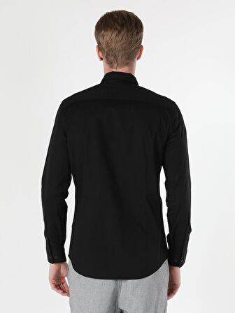  Super Slim Fit Shirt Neck Erkek Siyah Uzun Kol Gömlek