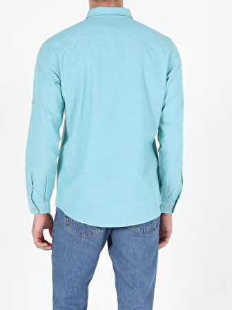  Regular Fit Shirt Neck Erkek Mint Yeşili Uzun Kol Gömlek