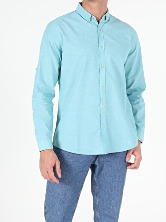  Regular Fit Shirt Neck Erkek Mint Yeşili Uzun Kol Gömlek