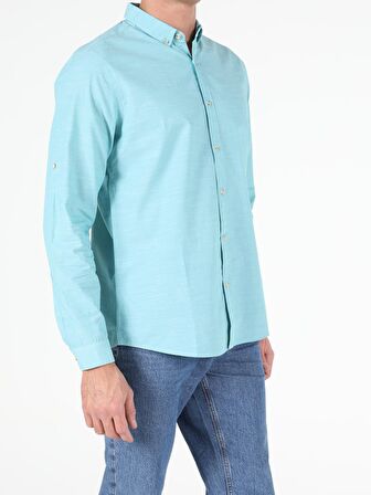  Regular Fit Shirt Neck Erkek Mint Yeşili Uzun Kol Gömlek