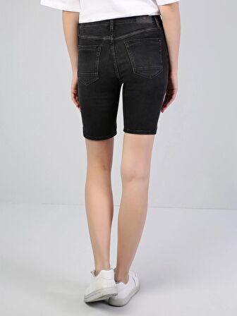 Yüksek Bel Orta Super Slim Fit Siyah Kadın Jean Şort Cl1043966