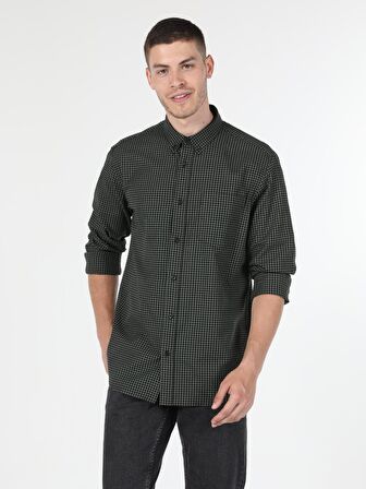  Regular Fit Shirt Neck Erkek Haki Uzun Kol Gömlek