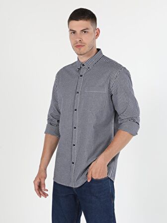  Regular Fit Shirt Neck Erkek Lacivert Uzun Kol Gömlek