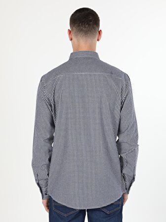  Regular Fit Shirt Neck Erkek Lacivert Uzun Kol Gömlek