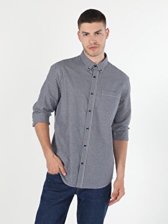  Regular Fit Shirt Neck Erkek Lacivert Uzun Kol Gömlek