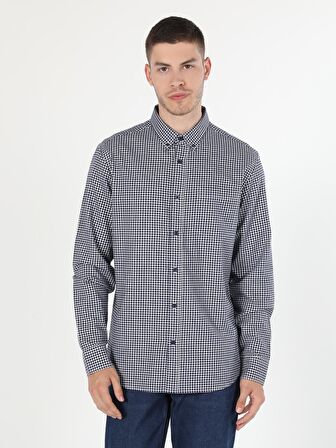  Regular Fit Shirt Neck Erkek Lacivert Uzun Kol Gömlek