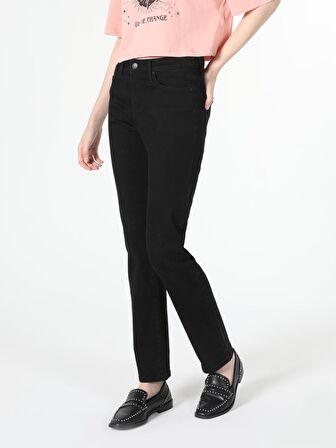 703 Carla Orta Bel Düz Paça Slim Fit Siyah Kadın Jean Pantolon
