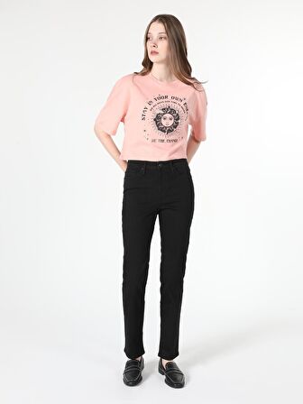 703 Carla Orta Bel Düz Paça Slim Fit Siyah Kadın Jean Pantolon