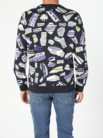 Regular Fit Baskılı Mavi Erkek Sweatshirt