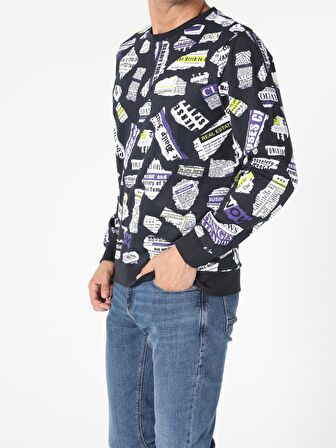 Regular Fit Baskılı Mavi Erkek Sweatshirt