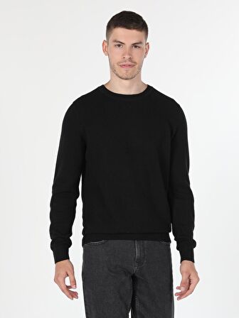 Regular Fit Bisiklet Yaka Erkek Siyah Kazak