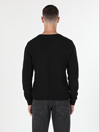 Regular Fit Bisiklet Yaka Erkek Siyah Kazak